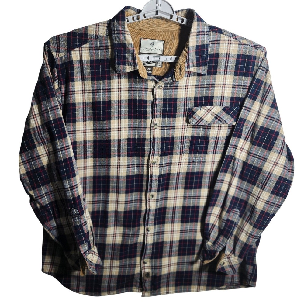 Legendary Whitetails Buck‎ Camp Plaid Flannel Shirt Jacket Mens 2XL Beige/Red